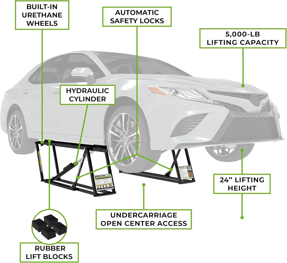 5000TL Portable Car Lift – ALI Certified 5,000 lb Capacity with 110V Power Unit, Compact Alternative to a 2-Post Car Lift for Garage, Home Mechanics, DIY Auto Repair, or Shop Use