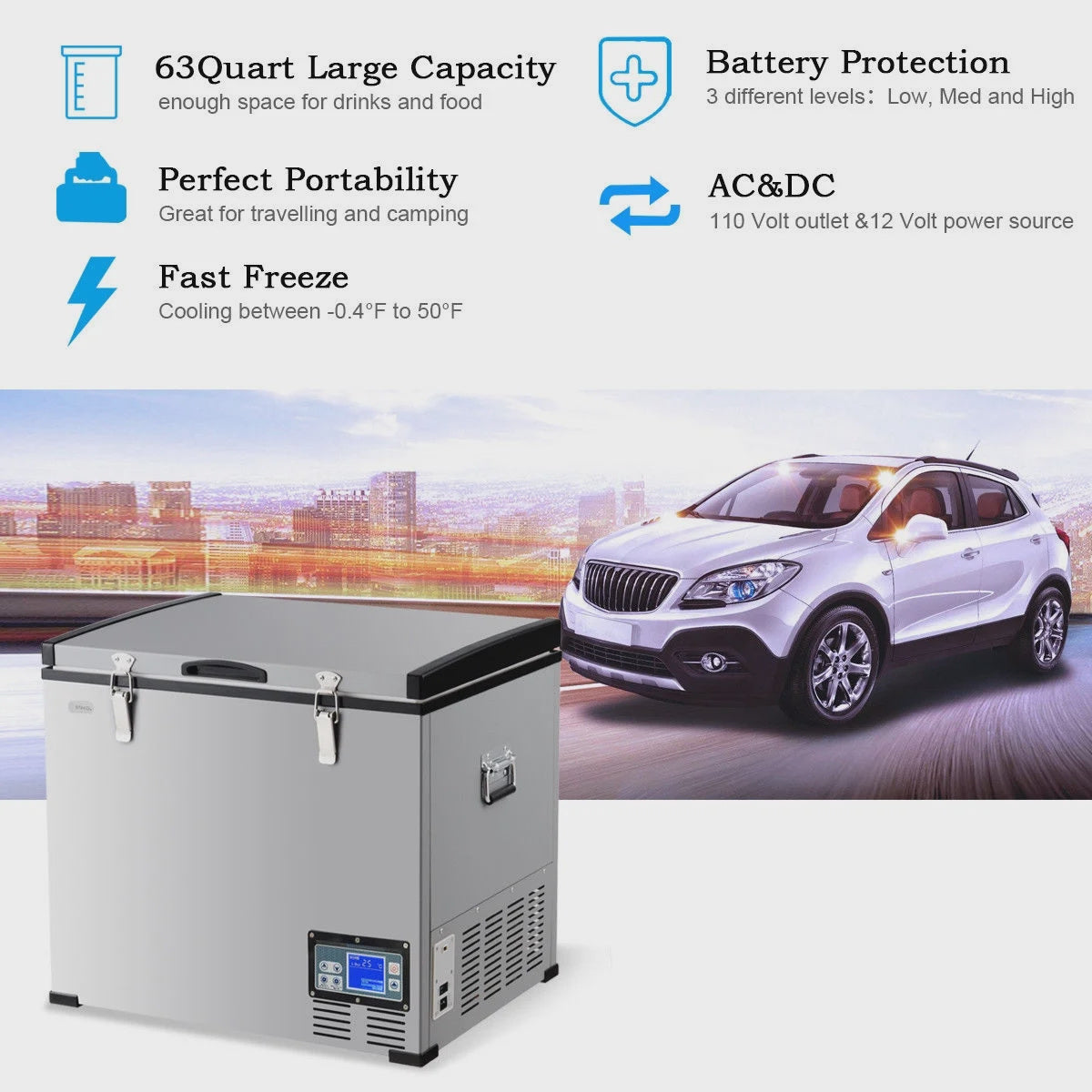 Costway 63-Quart Portable Electric Car Cooler Refrigerator / Freezer Compressor for RVs Camping