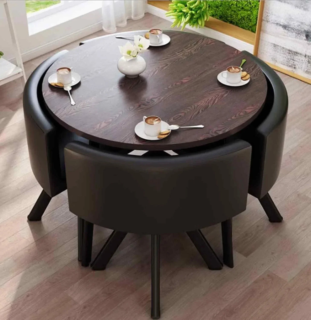 A 4-person conference table and chair set, office reception room club table and chair combination, suitable for living room / central area / farmhouse / home office, medieval style table and chair set