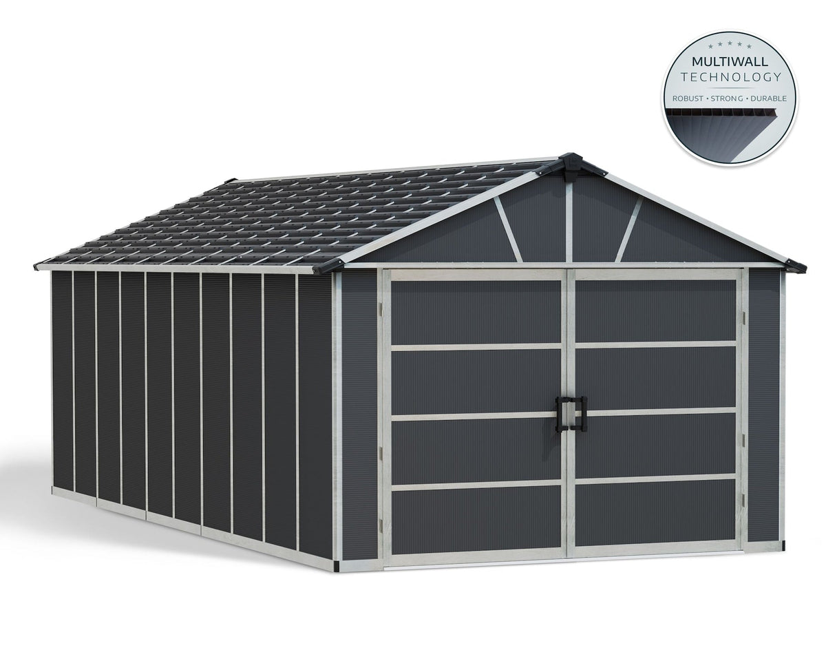CANOPIA by Palram Yukon 2-Door Car Garage/Utility Storage Shed Kit, Dark Grey, 11x21-ft