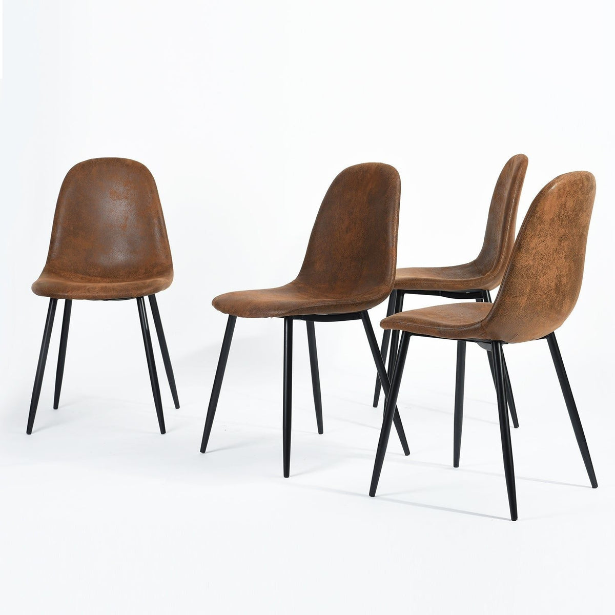 Homycasa Mid-Century Dining Chairs, Brown Suede, 4-pk