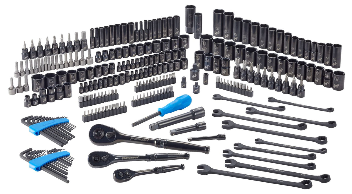 Mastercraft Socket Set, SAE/Metric, CRV, Black Steel Finish, 260-pc