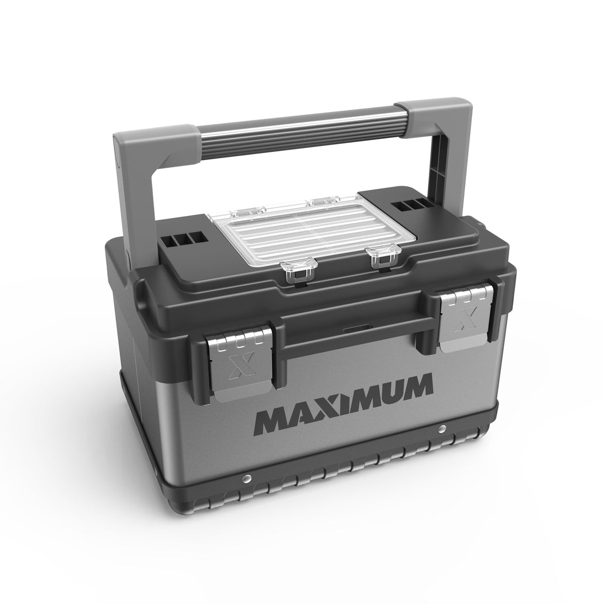 MAXIMUM Portable Plastic & Metal Tool Box with Removable Tray & Organizer, Black, 15-in