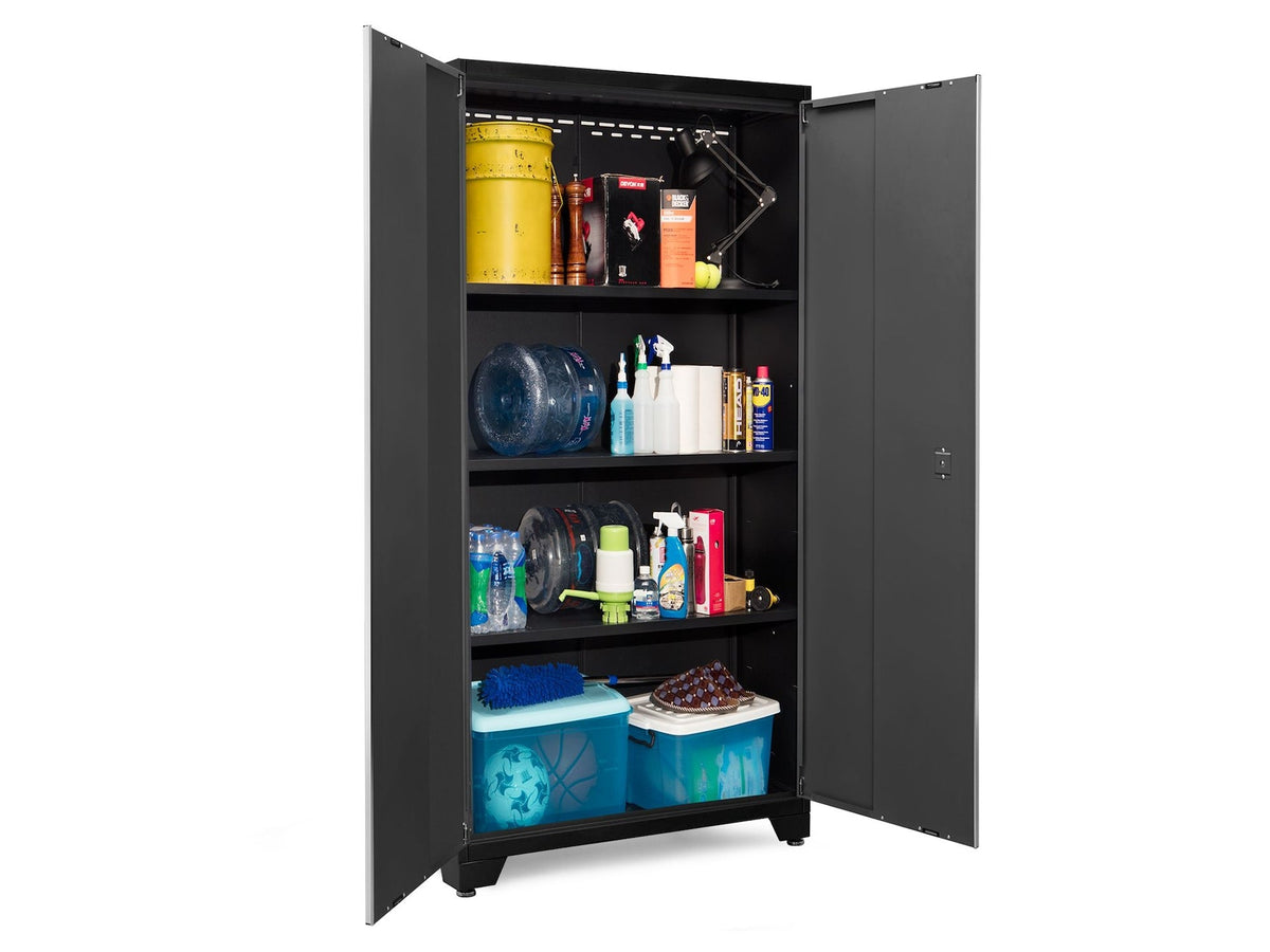 NewAge Bold Series Lockable 24-Gauge Steel RTA Storage Locker with 3 Shelves, Grey/Black, 42-in