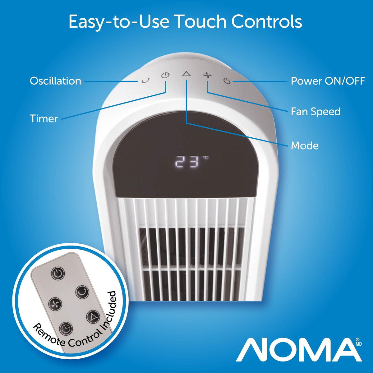 NOMA Oscillating Tower Fan, Remote Control, 3-Speed, White, 45-in