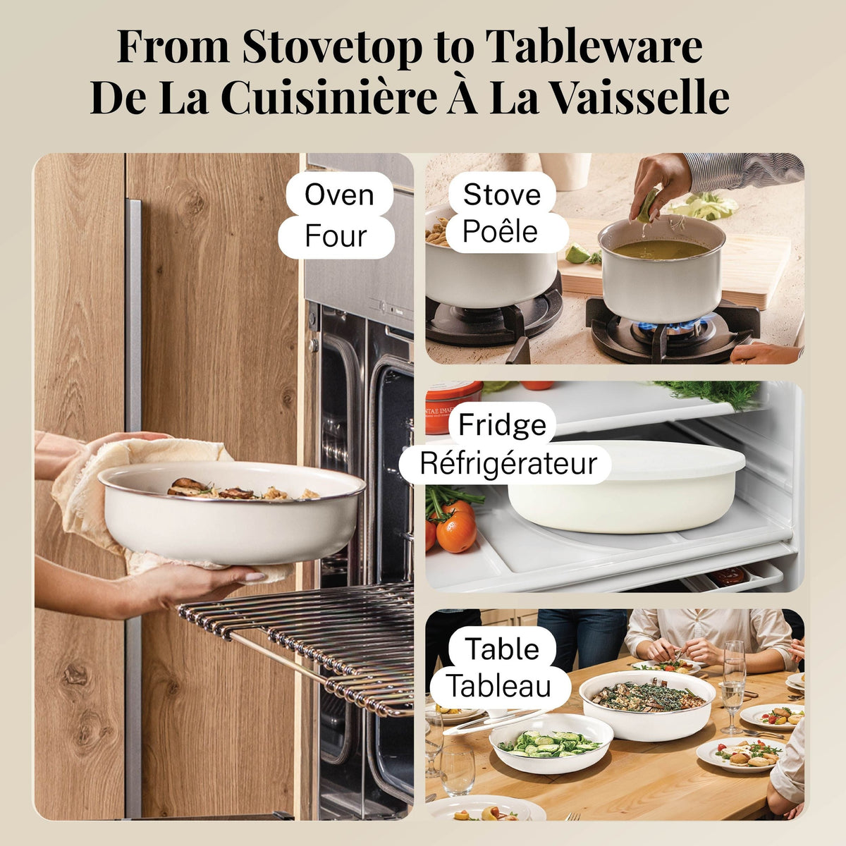 OB Gotham Steel Pots & Pan Set with Removable Handles, Cream, 18-pc