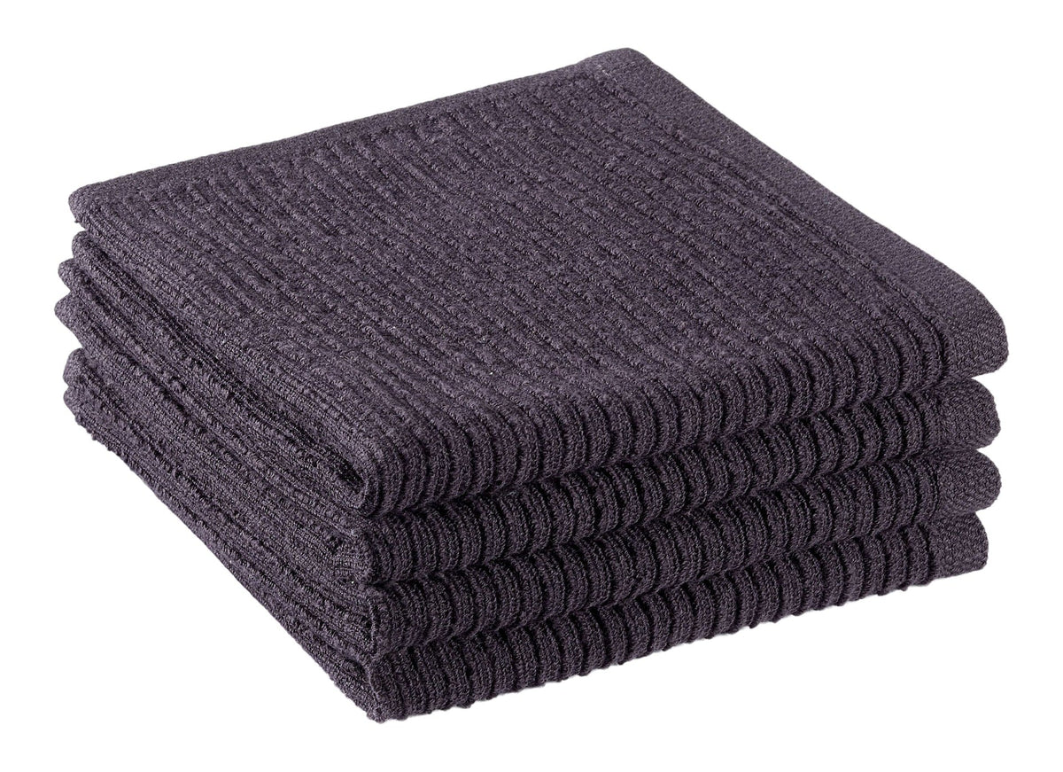 PADERNO All-Purpose Ribbed Cotton Terry Square Dish Cloths, Black, 4-pk