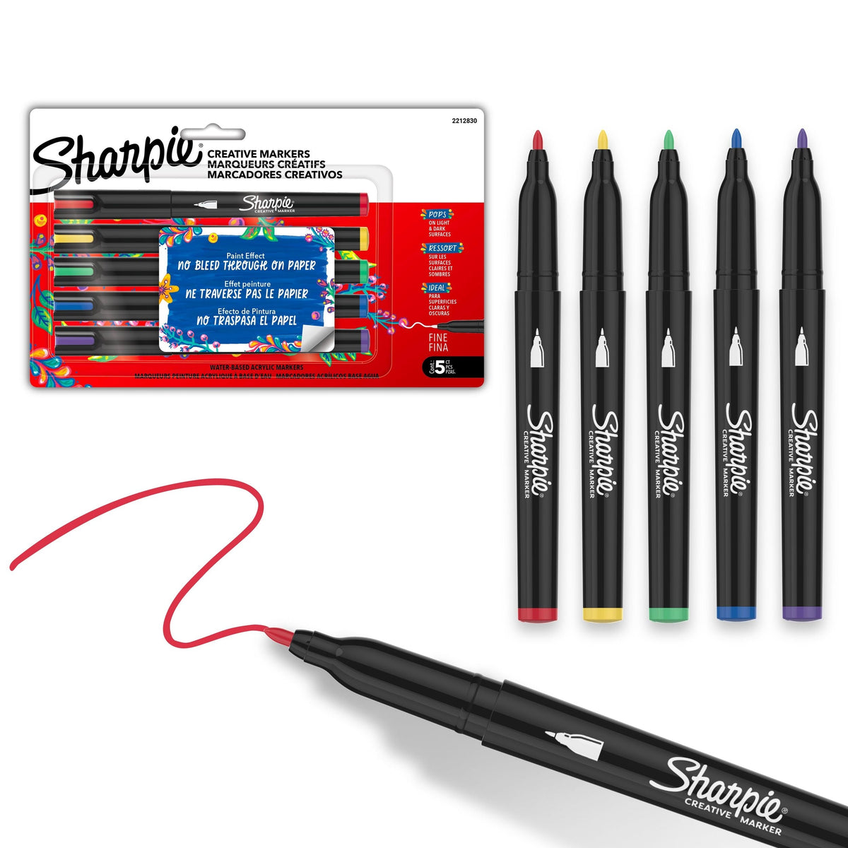 Sharpie Creative Markers, Fine Tip, 5 Pieces, Assorted Colours