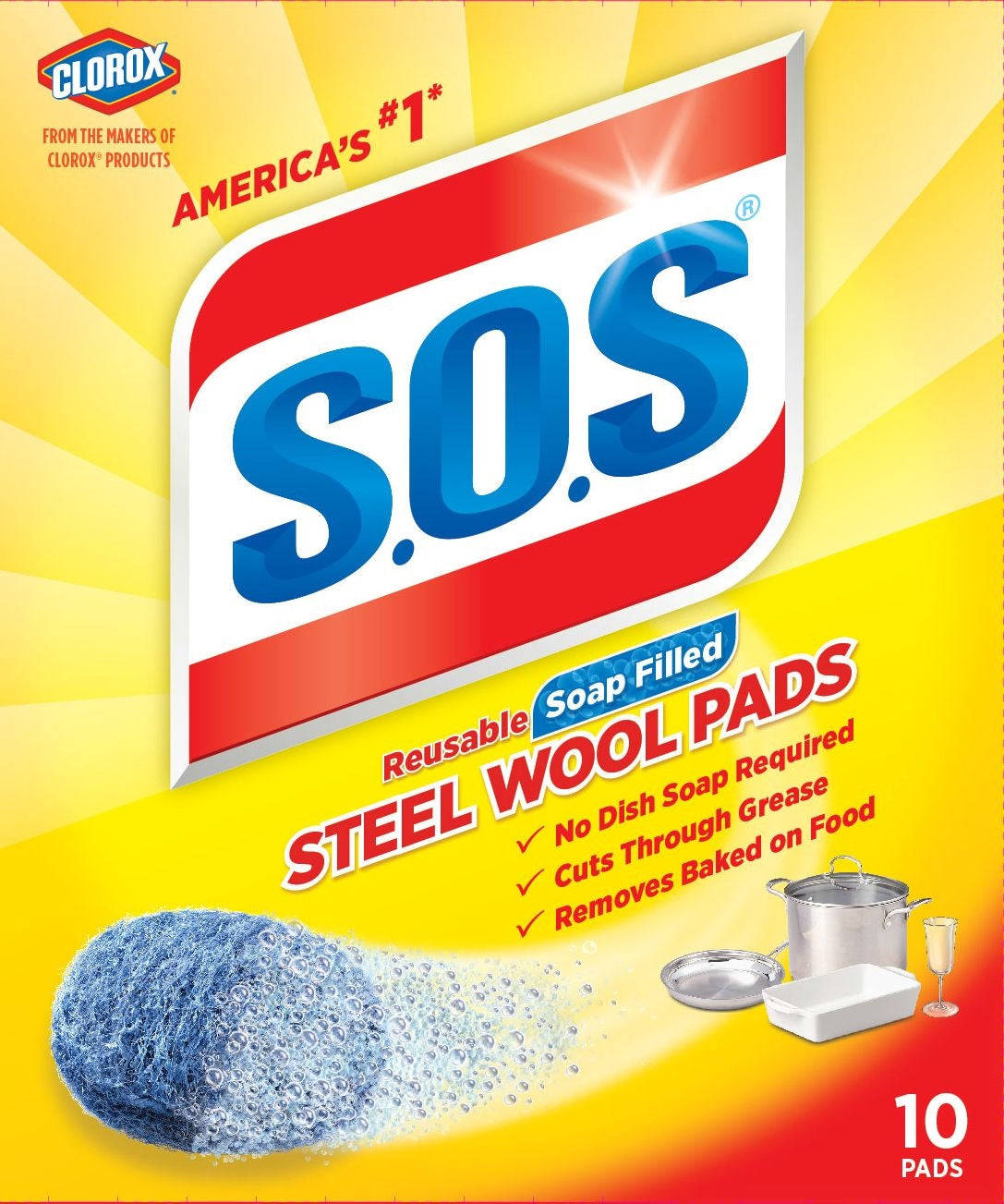 SOS All-Purpose No-Scratch Steel Wool Soap Pads / Scrub Sponges, 10-pk