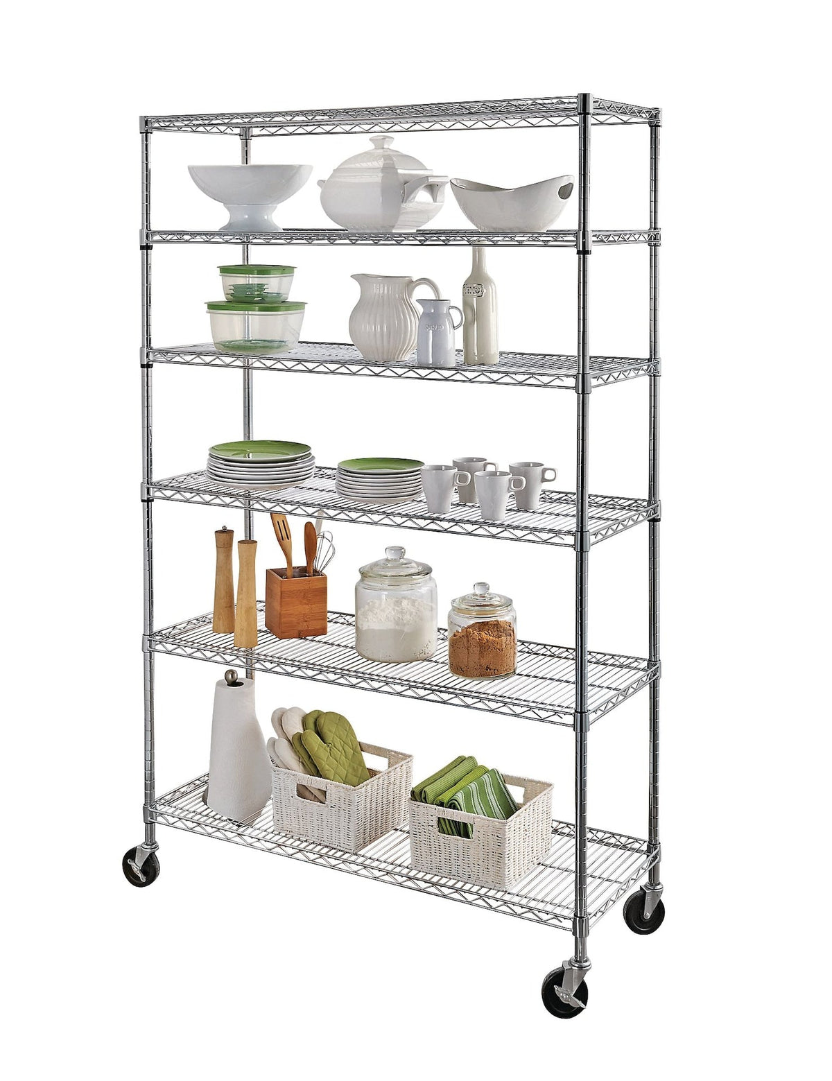 type A Metal 6-Tier Adjustable Wire Shelving Storage Unit with Wheels, Mastercraft Heavy Duty Stackable Storage Box with Lid, 102-L, Black/Blue,...