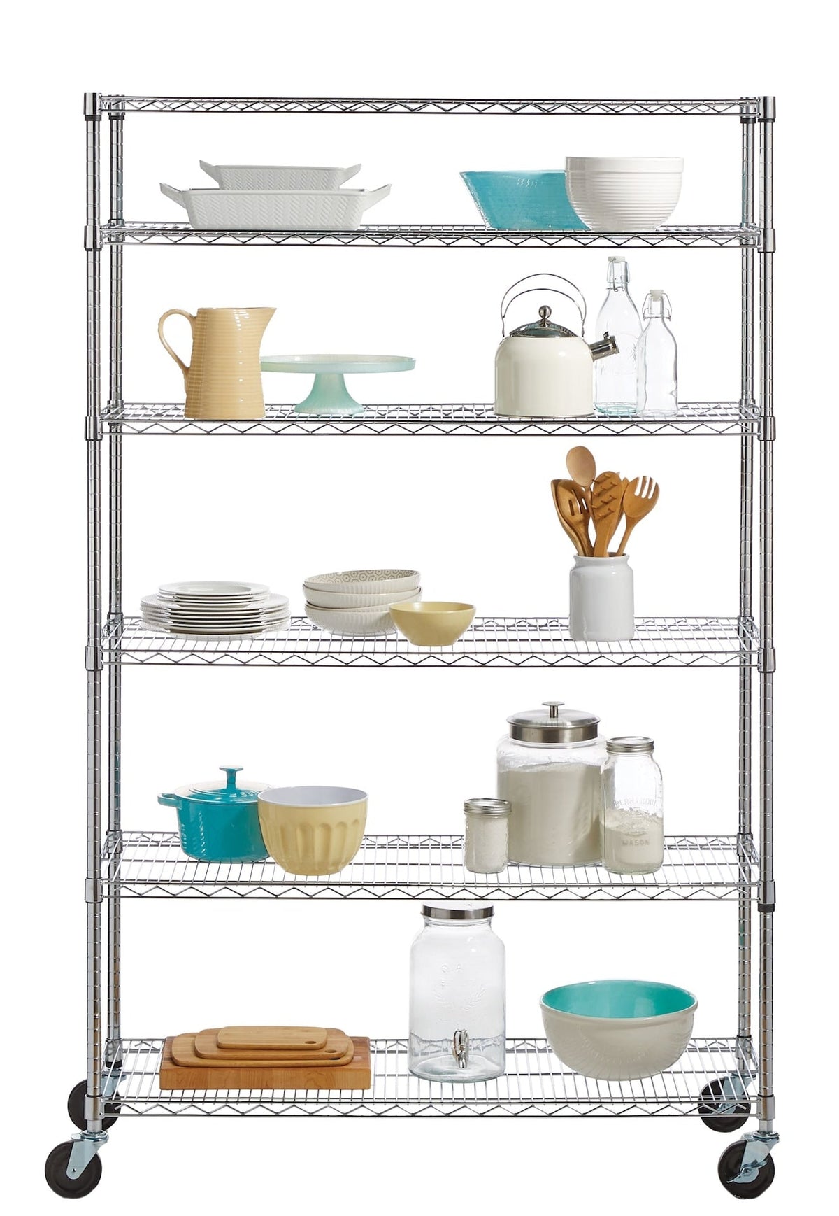 type A Metal 6-Tier Adjustable Wire Shelving Storage Unit with Wheels, Mastercraft Heavy Duty Stackable Storage Box with Lid, 102-L, Black/Blue,...