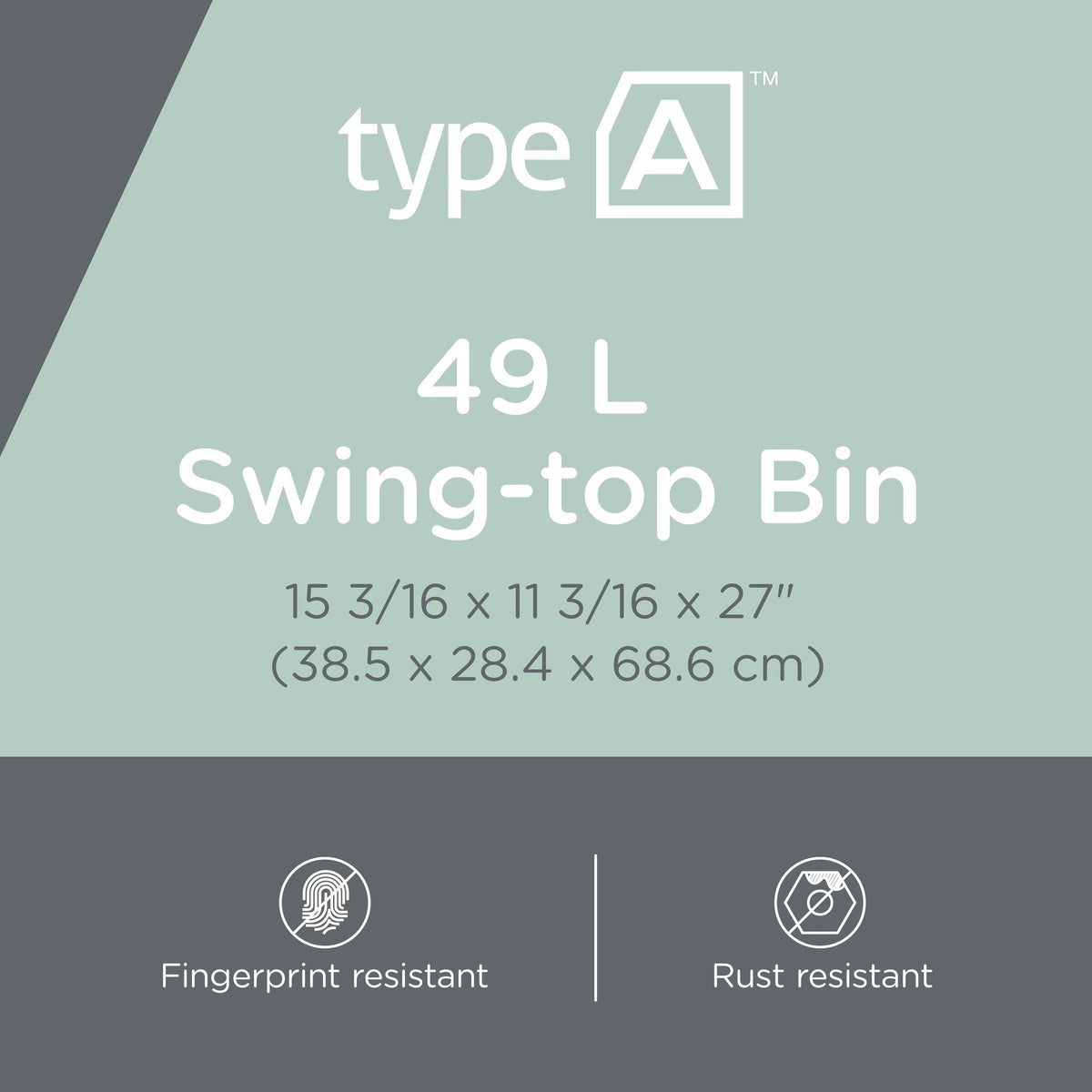 type A Plastic Rectangular Swing Lid Garbage Can, Black/Grey, 50-L