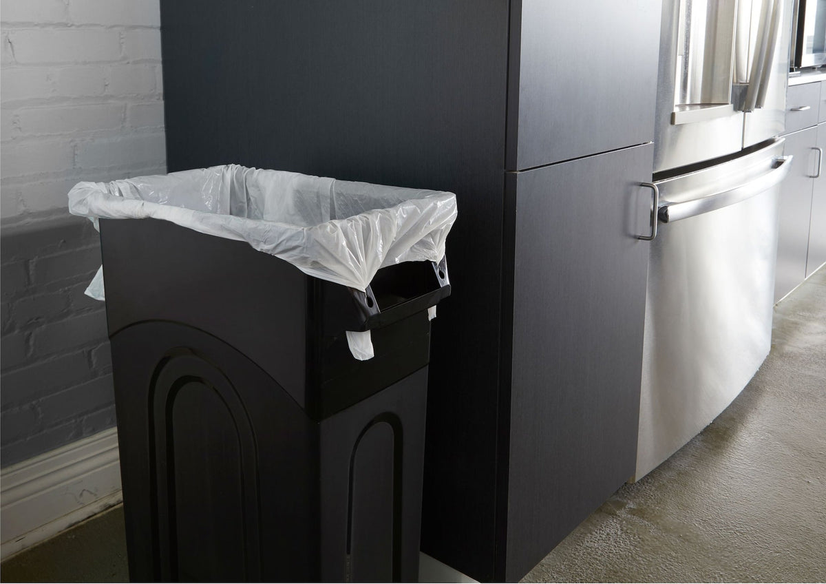 United Solutions Plastic Tall Slim Rectangular Garbage Can, Black, 87-L