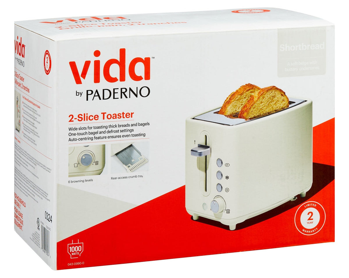 Vida by PADERNO Colour Series 2-Slice Toaster with 3 Settings, Shortbread