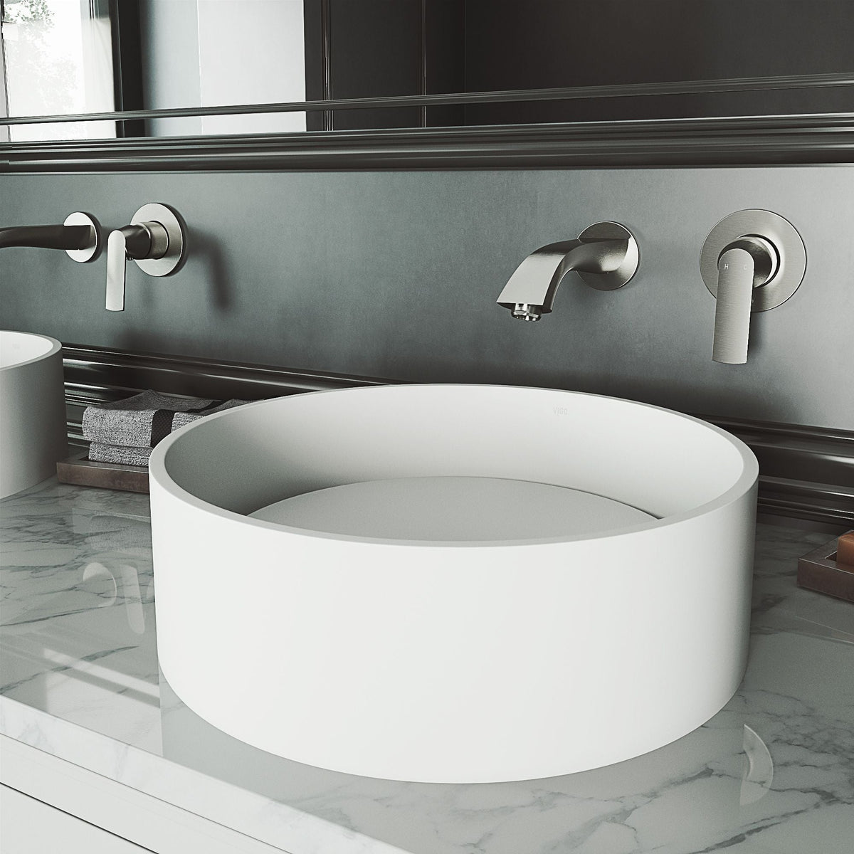 VIGO Anvil Matte Stone Round Composite Vessel Bathroom Sink/Basin with Deep Bowl, White