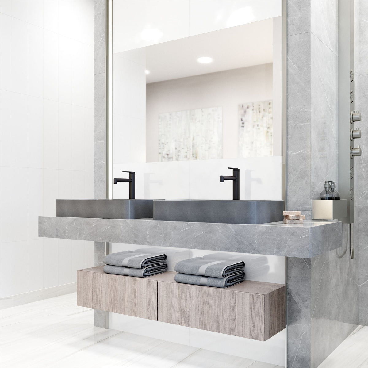 VIGO Basilica Gothic ConcretoStone Grey Bathroom Sink/Basin Set with Sterling Faucet and Rectangular Vessel
