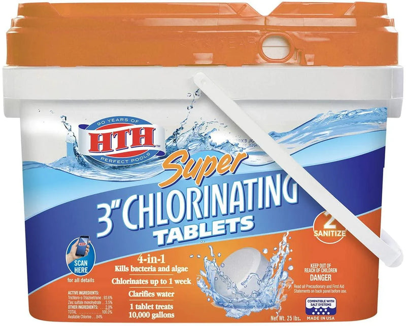 HTH 42034 Super 3-inch Chlorinating Tablets for Swimming Pools, 25 lbs K4