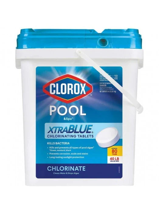 Clorox Xtra Blue 40 Pound 80 Tab Pool and Spa 3 Inch Long Lasting Chlorinating Tablets J0