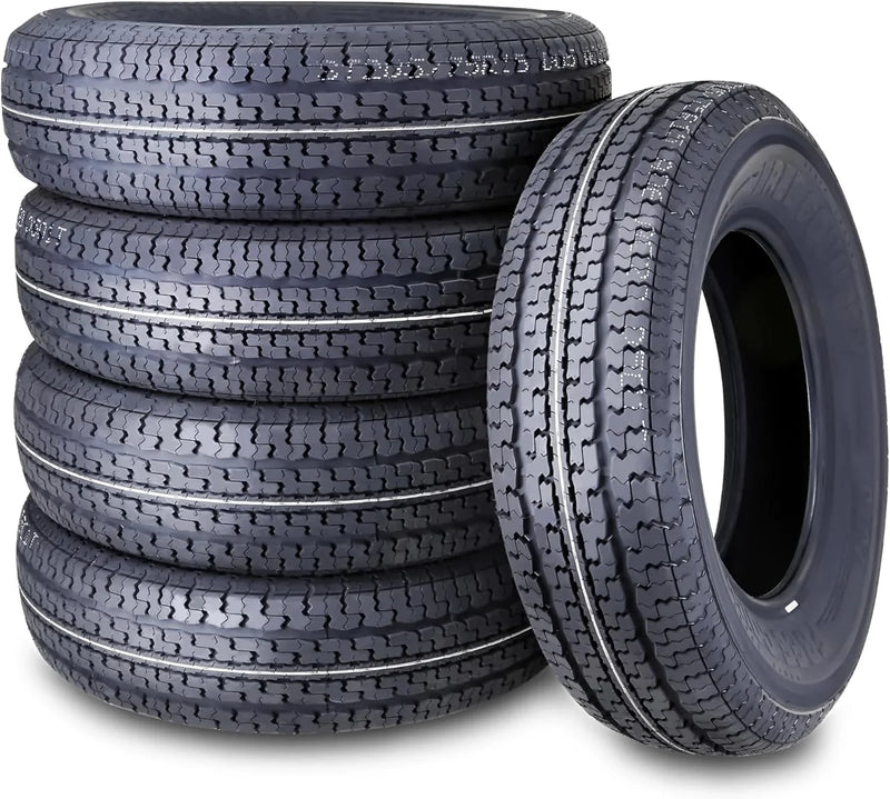 set of 4 Heavy Duty Trailer Tires ST205/75R15 205 75 15 10-Ply Load Range E Steel Belted Radial w/Scuff Guard T9