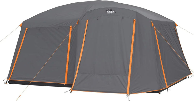 CORE Straight Wall Cabin Tents | 10 Person / 11 Person / 12 Person Large Multi Room Family Tents for Car Camping & Outdoor Adventures U7