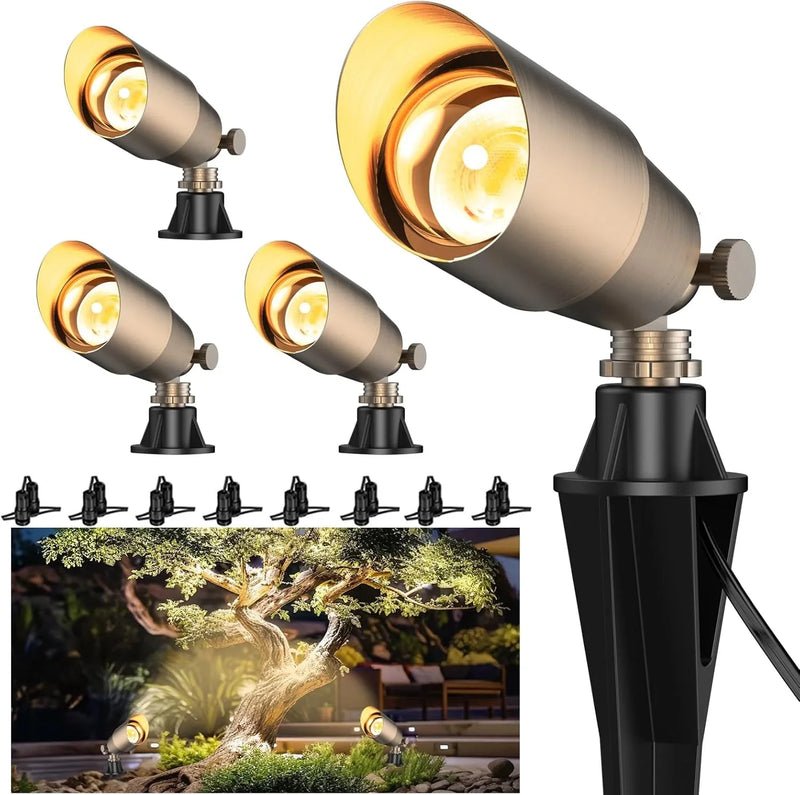 Solid Brass Outdoor Uplights & Accent Light Fixtures, Heavy Duty 12V Low Voltage LED Landscape Lighting Bronze, Wired Spotlights for Garden,Lawn,Patio and Yard Without LED Bulb (12 Pack) D5