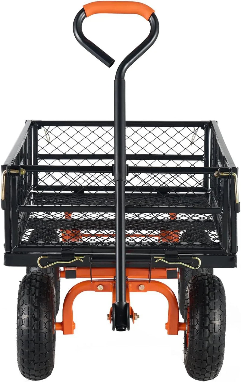 Garden Dump Cart, Heavy Duty Garden Wagon Yard Dump Wagon with Removable Sides, Convert to Flatbed, Utility Liner, 10in All Terrain Wheels T0