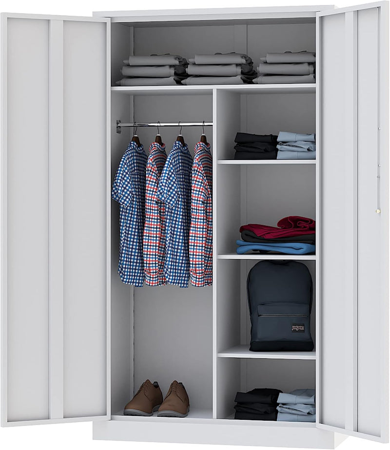 Metal Storage Cabinets Locker with Lock Door, 72'' Clothing Coat Steel Storage Freestanding Wardrobe for Office, Home, School, Employee,Gym,Fire Department (1PC-Black) L0