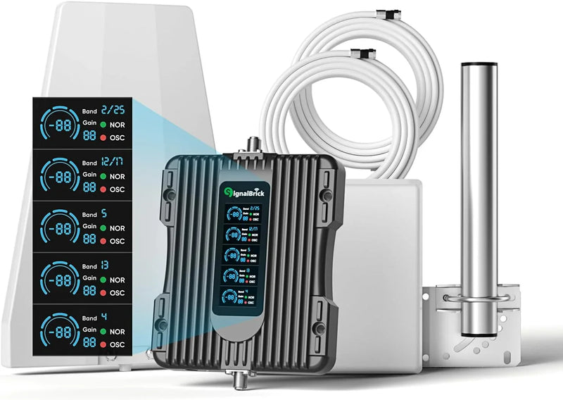 A home-use mobile phone signal booster with a liquid crystal display, a five-band mobile phone signal booster, with a coverage area of up to 5000 square feet. P7