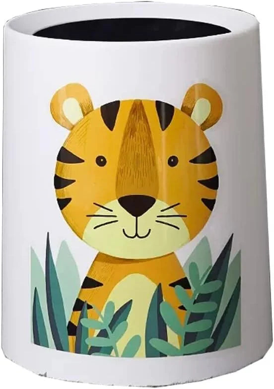 Trash Can No Lid Cute Kitchen Living Room Children's Room Bedroom Office Garbage Can Large Waste Paper Basket Toilet (Color : Tiger) Z1