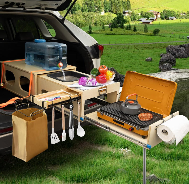 Ultimate Land Kitchen - A camping kitchen kit that combines functions of washing, chopping and cooking - Can be assembled in just 30 seconds - Perfect for land expeditions! O2