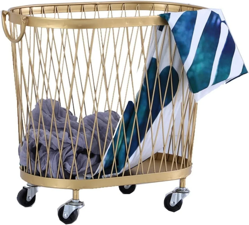 Laundry Hamper with Wheels, Round Mesh Metal Rolling Basket, Iron for Bathroom, Bedroom, Room, Toy & Clothes Storage - 45 * 42.5cm Y6