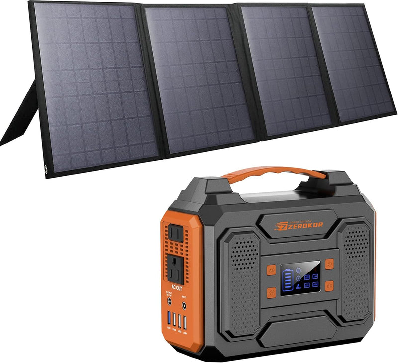 Solar Generator with Panel, 300W Portable Power Station with Solar Panel 40W, 110V Pure Sine Wave AC Outlet Electric Generator for Home Use Outdoor RV Camping X2