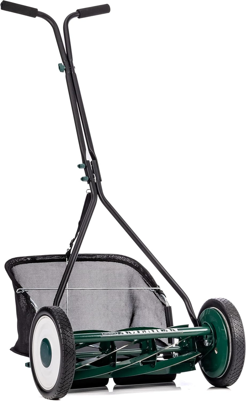 Mower Company 1725-16GC 16-inch 7-blade reel mower with grass debris collection device, designed specifically for lawns, green model J6