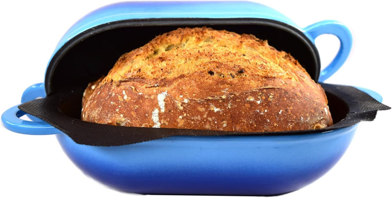 Super Simple Craft Bread Set. Cast iron Dutch oven [compact 2-bowl capacity] and perforated non-stick silicone liner. H4