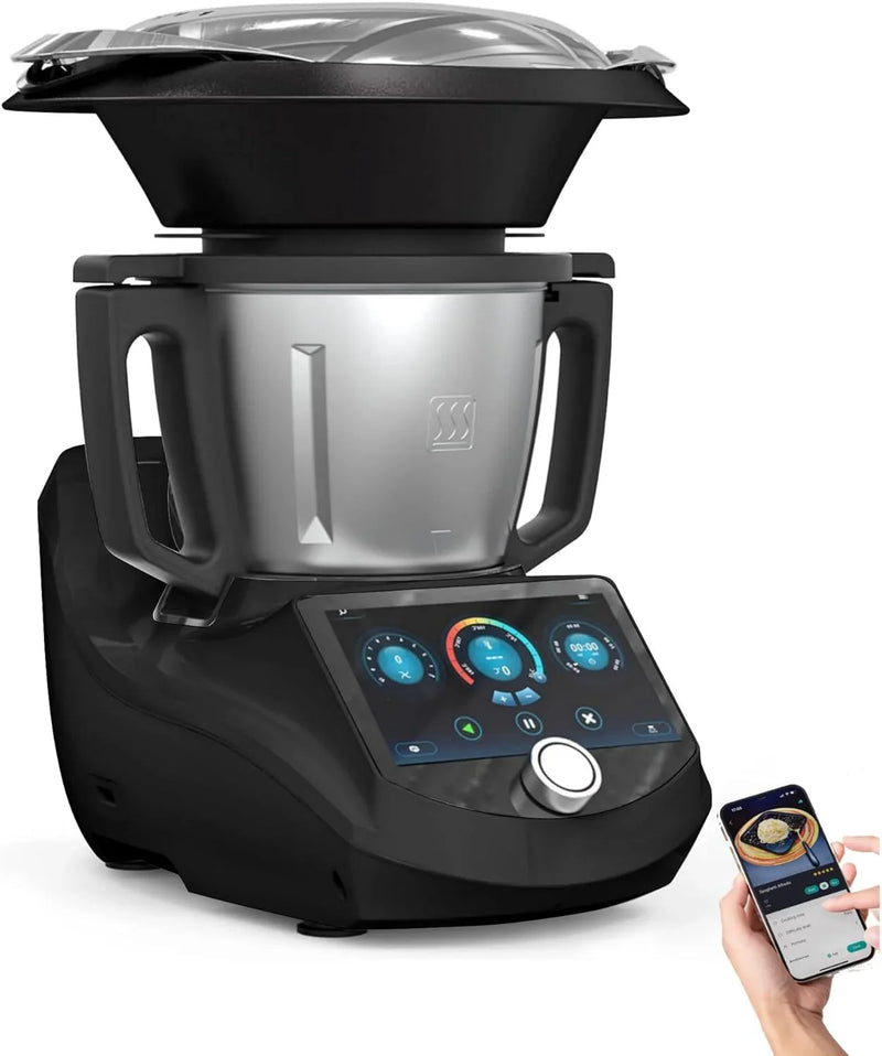 Smart Food Processor UltraCook All-in-One Auto Cooking Machine,3.5L Capacity,600 Online Recipes, Built-in Scale, 7 inch TFT Screen, Self-Cleaning, Multifunctional Kitchen Appliance (CR-7-Black) S7