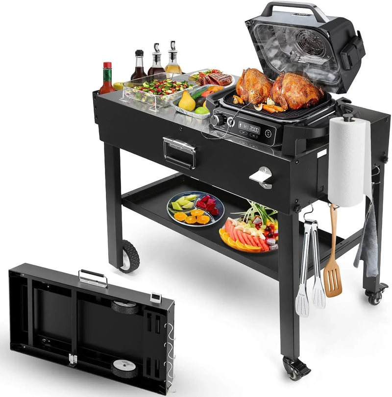 Foldable barbecue table cart, black stone portable frying pan, Weber, Onni pizza oven - Portable outdoor barbecue preparation table, equipped with a bag, very suitable for camping and tailgate events. M3