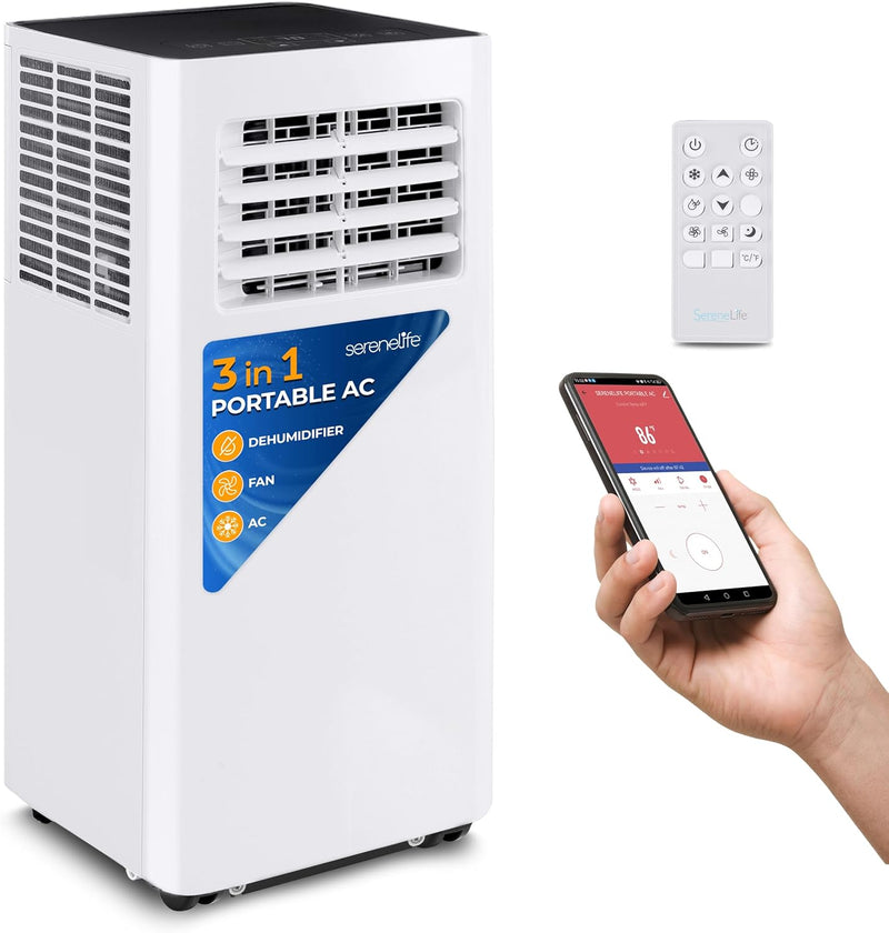 Portable Air Conditioner– 8,000 BTU 3-in-1 AC Unit with Cooling, Dehumidifier & Fan –w/ Remote Control, Window Mount Kit, Wheels, Quiet Operation for Rooms up to 300 sq ft D5
