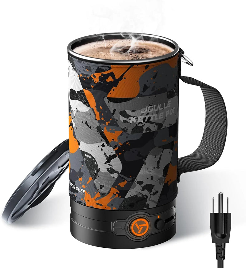 Electric Kettle, Multi-Functional Portable Travel Water Boiler Cooker, 30 oz Electric Kettle for Coffee, Cooking, Popcorn Maker, Camping RV Essentials H5
