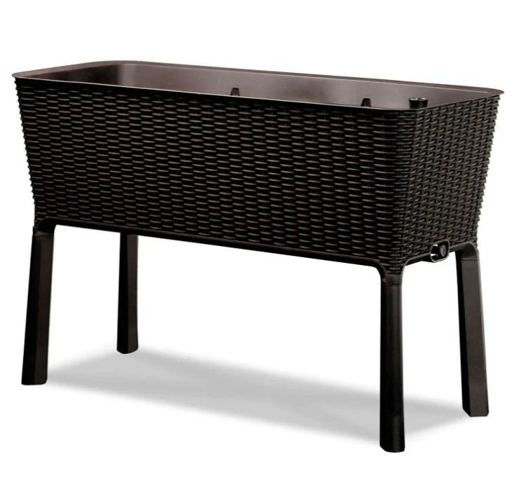 Dark Brown Wicker Raised Garden Bed Planter w/ Water Indicator P1