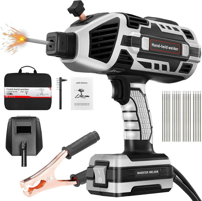 Portable Electric Welding Machine,110V Portable Welder Handheld with IGBT Inverter 5 Variable Current Adjustment,Portable ARC Welder Gun, Fits for 3/32" Wire Rods (Grey) W7