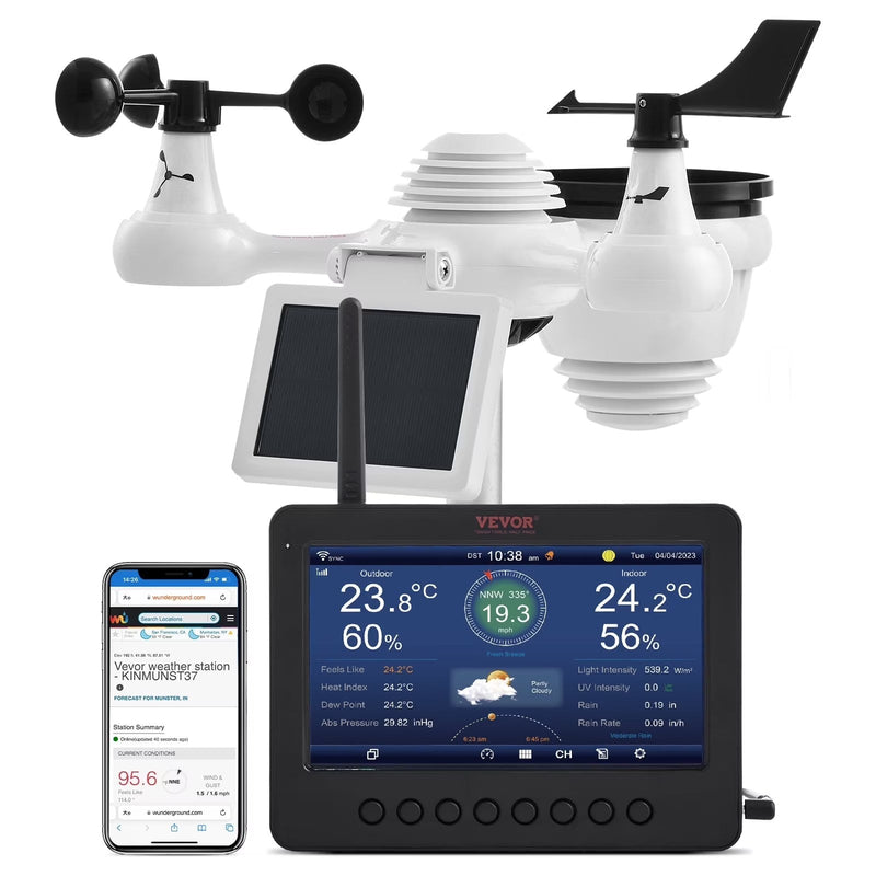 VEVOR 7-in-1 Wireless Weather Station with Wi-Fi,7 in TFT Colorful Display, Solar-Powered Outdoor Sensor, Indoor Outdoor Monitoring, Includes... L6
