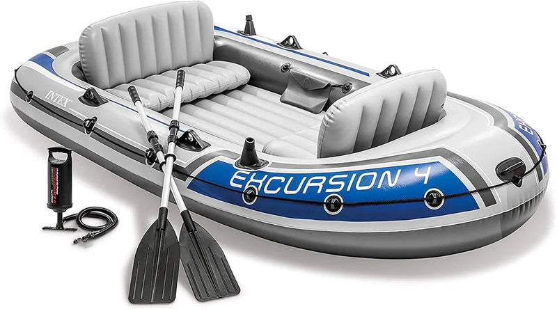 Excursion Inflatable Boat Series: Includes Deluxe 54in Boat Oars and High-Output Pump – SuperTough PVC – Adjustable Seats with Backrest – Fishing Rod Holders – Welded Oar Locks H7