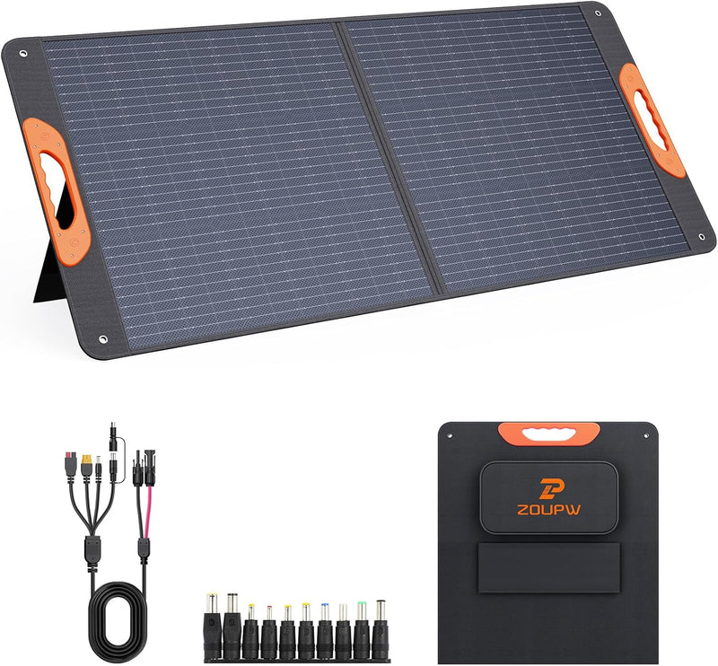 200 Watt Portable Solar Panel for Power Station,RV Essentials,200W 20V Foldable Solar Charger with Solar Cable,23.5% High Efficiency IP67 Waterproof 4 Kickstands for Camping RV Road Trip G6