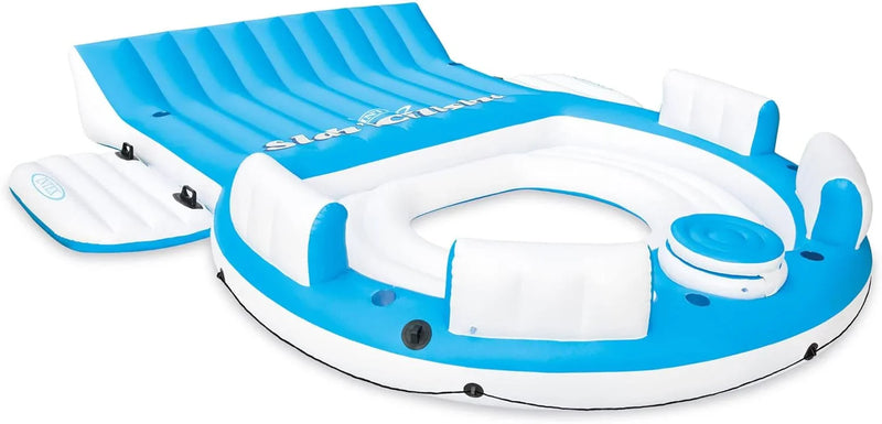 56299EP 145 x 125 x 20 Inch Splash N Chill Inflatable Lake and Pool Relaxation Island Lounger Seat for up to 7 Adults, Blue and White V1