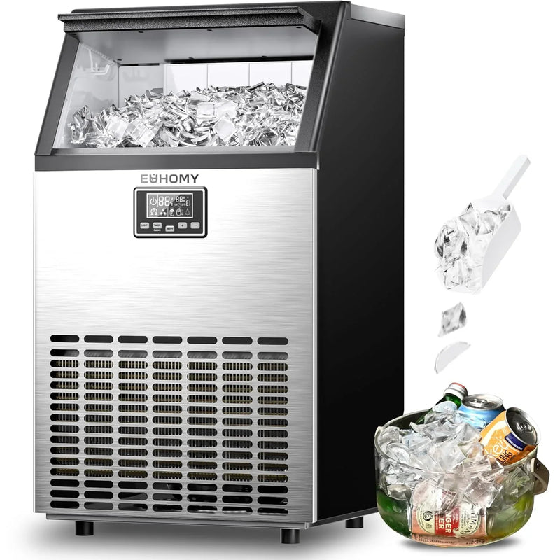 Commercial Ice Maker Machine, 100lbs/24H Stainless Steel Under Counter ice Machine with 33lbs Ice Storage Capacity, Freestanding Ice Maker. R4