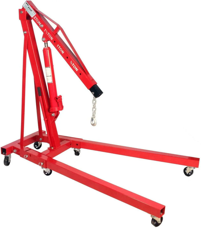 Dragway Tools 2 Ton Folding Hydraulic Engine Hoist Cherry Picker Shop Crane Hoist Lift with 6 Fully Rotating Caster Wheels Y5