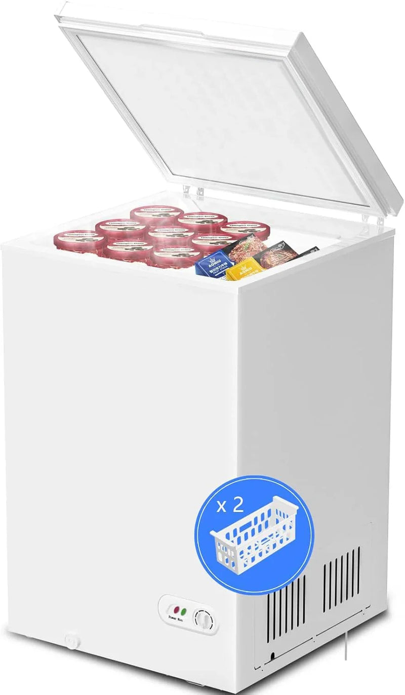 3.5 Cubic Feet Chest Freezer with 2 Removable Baskets Free Standing Top Open Door Compact Freezer with Adjustable Temperature for Home/Kitchen/Office/Bar (3.5 Cubic Feet, White) P4