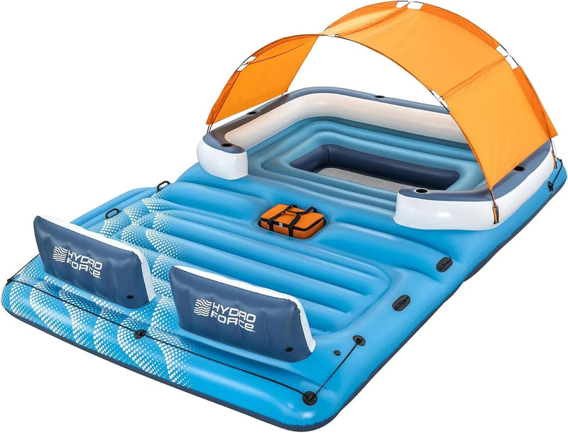 Tropical Breeze 6 Person Inflatable Party Island Large Relaxing Water Float with Detachable Sunshade and Cooler Bag M3