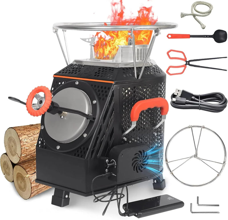 Wood Burning Camp Stove, Outdoor Portable Wood Burning Camp Stove, Large Stainless Steel Camping Stove for Outside Cooking Survival Campfire Patio Backyard Gathering 16"L x 13"W x 17"H3 X1