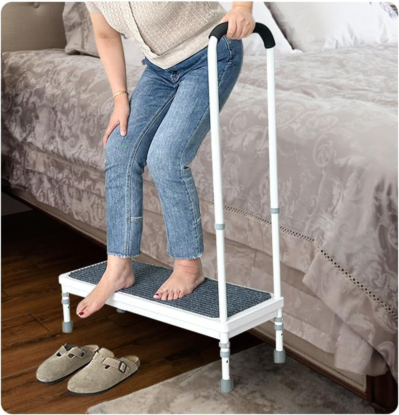 Mybow Bed Step Stool with Handle for High Beds, Adjustable 2 Step Stool, 31.5" Extra Wide & Heavy Duty Mobility Aid for Seniors, Post-Surgery Recovery, Pregnant Women, Medical Bedside Step Z0